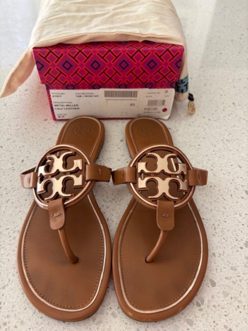 Tory Burch Size 8.5 Tan/Rose Gold Miller Sandals